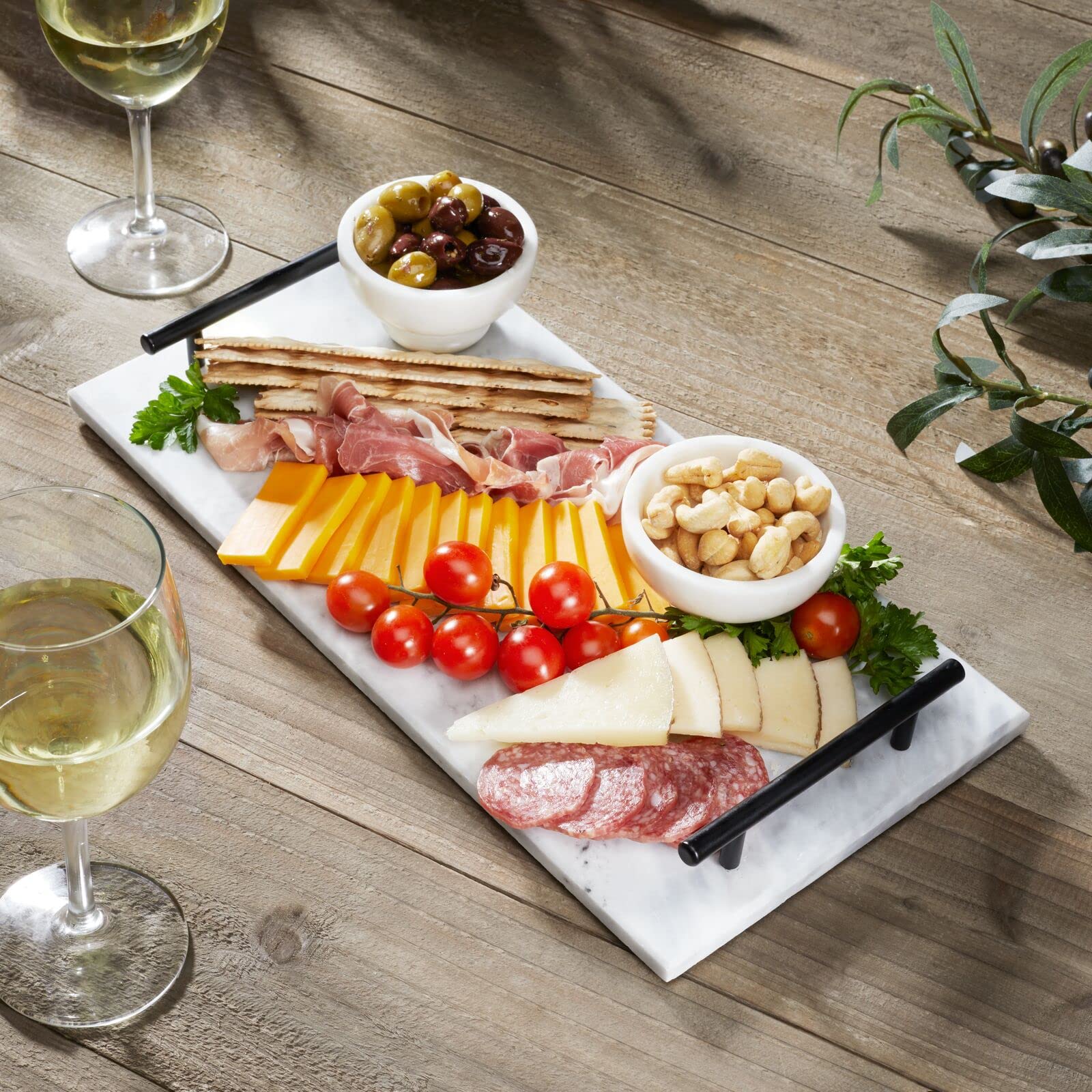 Mdesign Thin Marble Pastry Board, Cutting Slab Kitchen Serving Tray With Deco Handles For Baking, Chopping, And Rolling - Serve